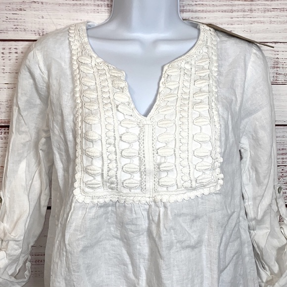 NWT White Linen Lace Boho Blouse Top By Carla Conti. - Picture 2 of 9